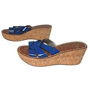 Sam Edelman Raynere Womens Sz 6M Blue Cork Open Toe Wedge Sandals Slides Slip-on